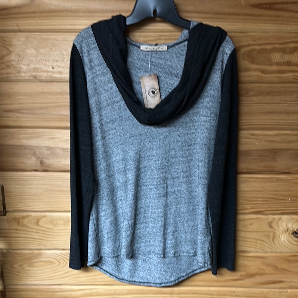Tee By Big Star Women's Gray and Charcoal Hooded Long Sleeve Top Size L